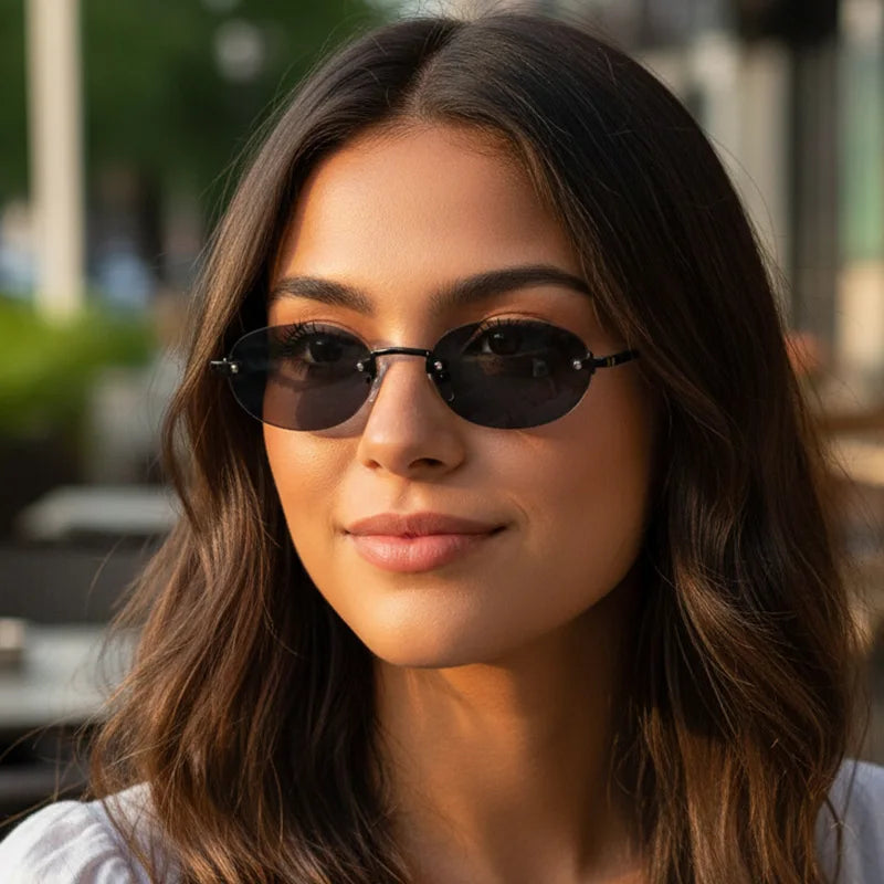 SORVINO Fashion Rimless Oval Sunglasses 2026 Women Men 90s Brand Designer Brown Frameless Shades Sun Glasses Clear Lens Eyewear