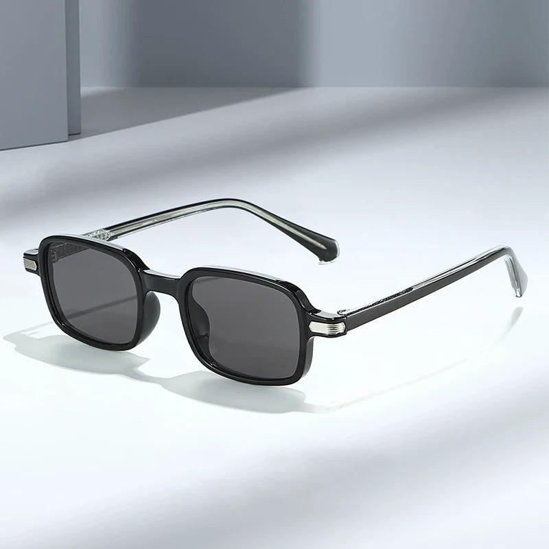 SO&EI Vintage Rectangle Rivets Sunglasses Women Fashion Green Shades UV400 Men Sun Glasses