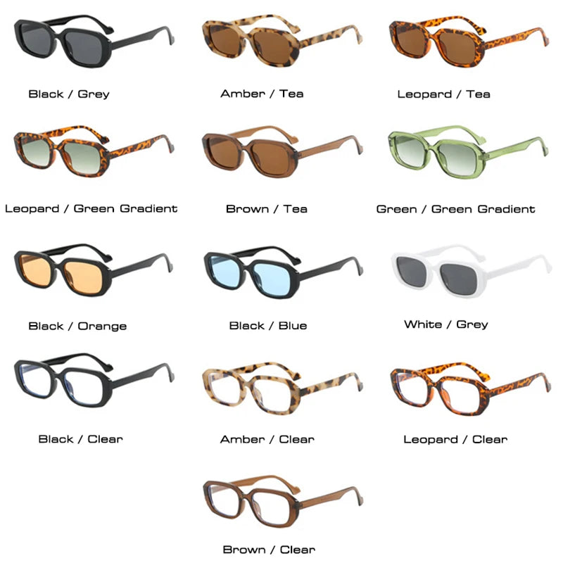 SO&EI Fashion Small Polygon Rectangle Sunglasses Women Retro Clear Gradient Shades UV400 Men Blue Green Sun Glasses