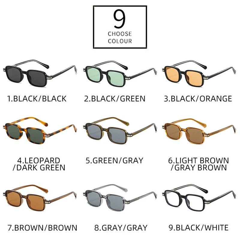 SO&EI Vintage Rectangle Rivets Sunglasses Women Fashion Green Shades UV400 Men Sun Glasses