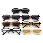 SO&EI Fashion Rectangle Sunglasses Women Shades UV400 Retro Rivets Punk Men Champagne Sun Glasses