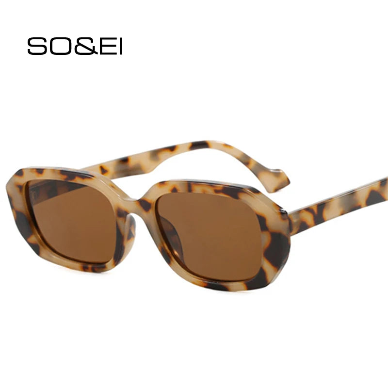 SO&EI Fashion Small Polygon Rectangle Sunglasses Women Retro Clear Gradient Shades UV400 Men Blue Green Sun Glasses