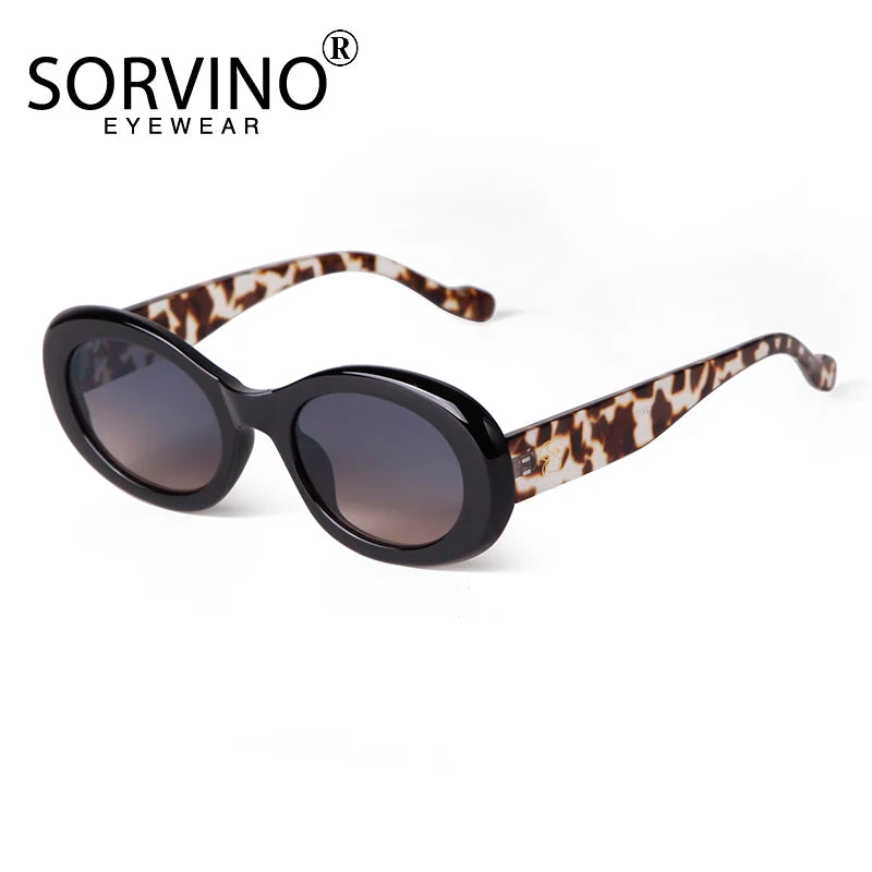 SORVINO Trendy Tortoise Shell Black Oval Sunglasses Gradient Brown Lens Round Women Men Sun Glasses Female UV400