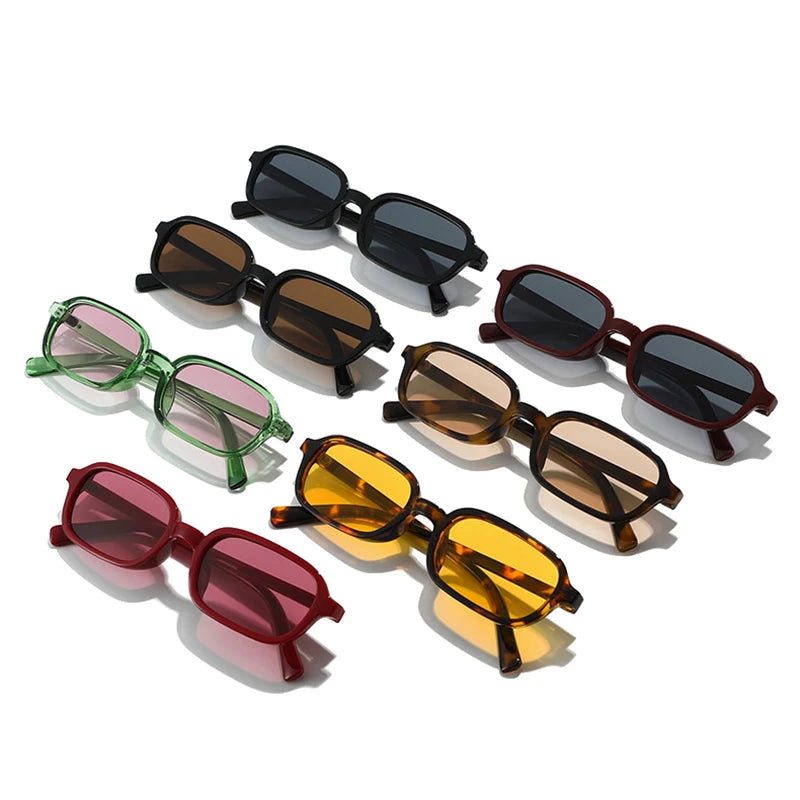 SO&EI Retro Small Rectangle Sunglasses Women Fashion Rivets Orange Red Shades UV400 Men Punk Sun Glasses