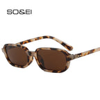SO&EI Fashion Rectangle Sunglasses Women Shades UV400 Retro Rivets Punk Men Champagne Sun Glasses