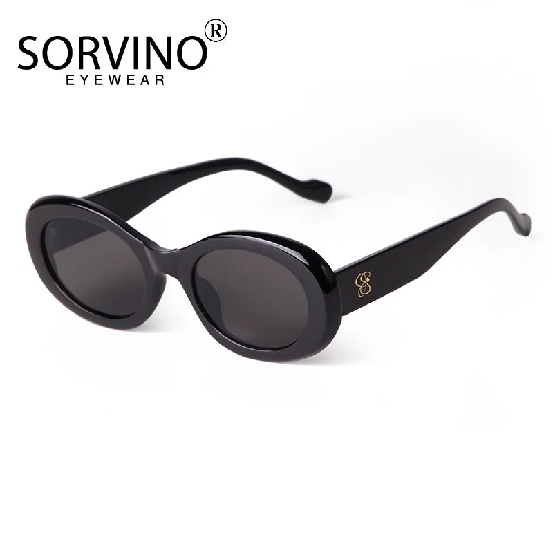 SORVINO Trendy Tortoise Shell Black Oval Sunglasses Gradient Brown Lens Round Women Men Sun Glasses Female UV400