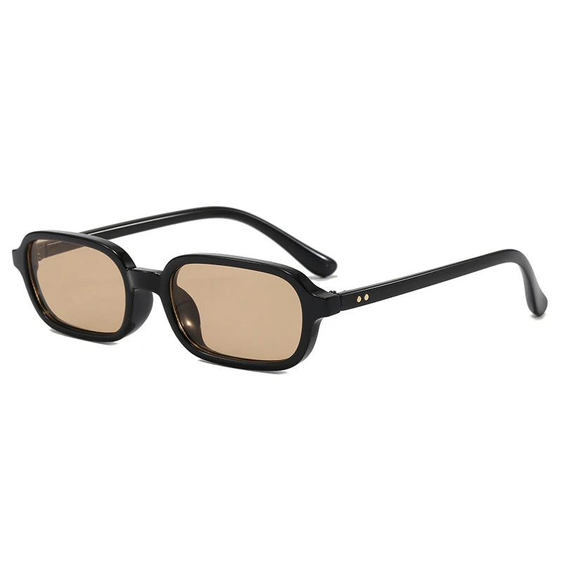 SO&EI Fashion Rectangle Sunglasses Women Shades UV400 Retro Rivets Punk Men Champagne Sun Glasses