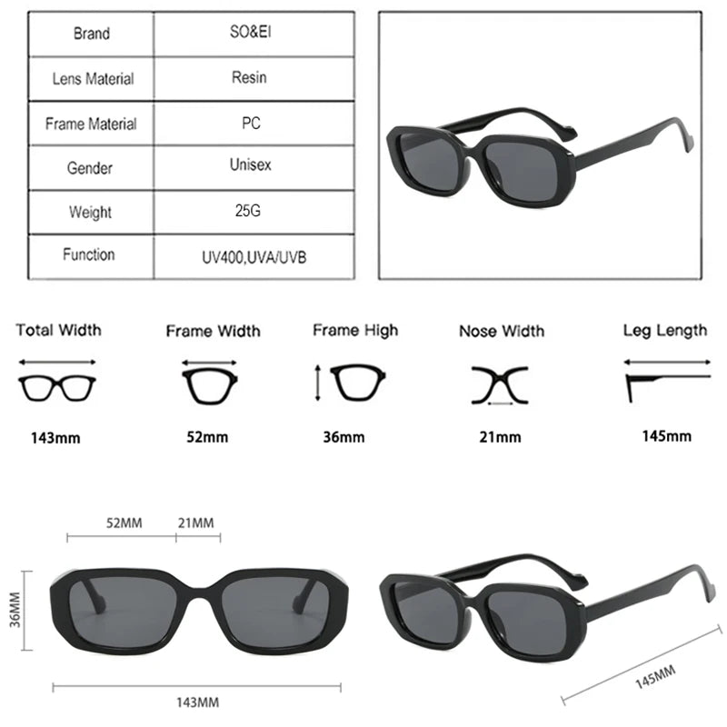 SO&EI Fashion Small Polygon Rectangle Sunglasses Women Retro Clear Gradient Shades UV400 Men Blue Green Sun Glasses