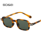 SO&EI Vintage Rectangle Rivets Sunglasses Women Fashion Green Shades UV400 Men Sun Glasses