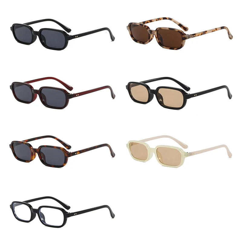 SO&EI Fashion Rectangle Sunglasses Women Shades UV400 Retro Rivets Punk Men Champagne Sun Glasses