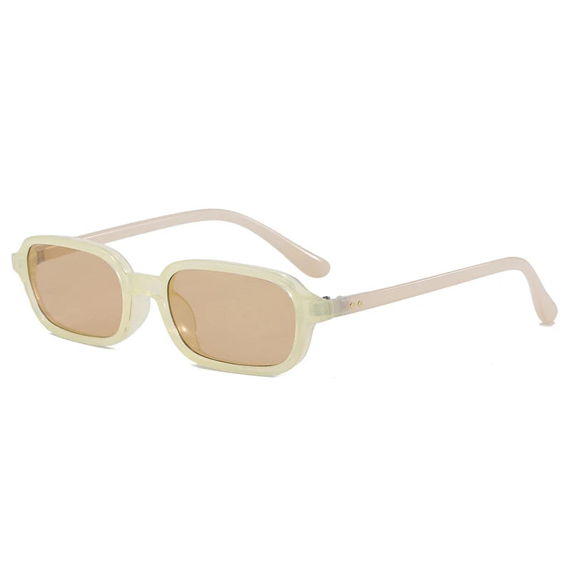SO&EI Fashion Rectangle Sunglasses Women Shades UV400 Retro Rivets Punk Men Champagne Sun Glasses