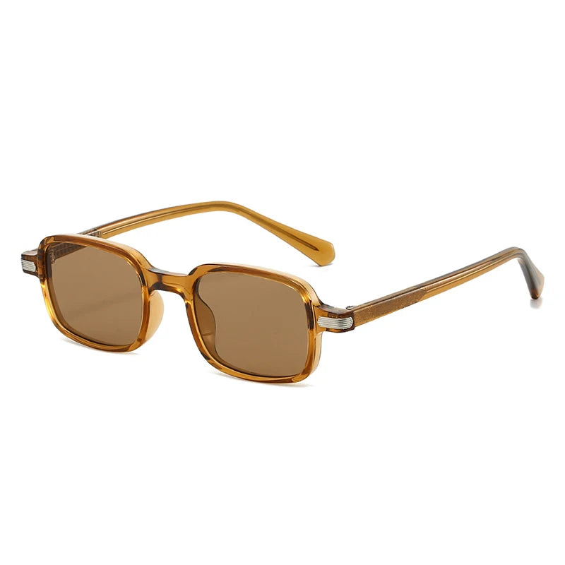 SO&EI Vintage Rectangle Rivets Sunglasses Women Fashion Green Shades UV400 Men Sun Glasses