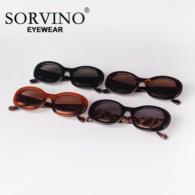 SORVINO Trendy Tortoise Shell Black Oval Sunglasses Gradient Brown Lens Round Women Men Sun Glasses Female UV400
