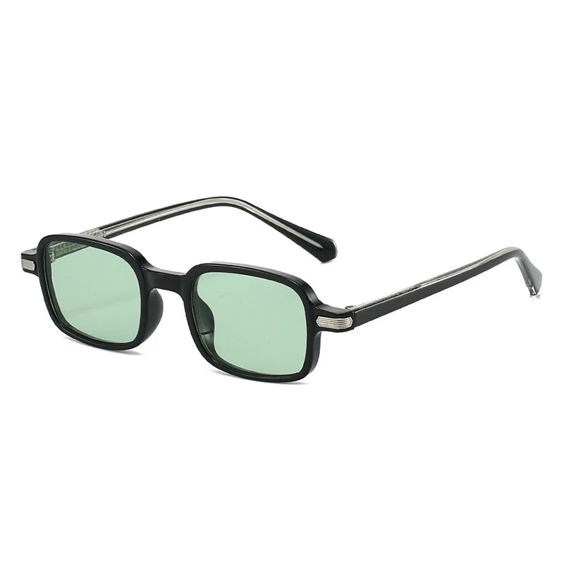 SO&EI Vintage Rectangle Rivets Sunglasses Women Fashion Green Shades UV400 Men Sun Glasses