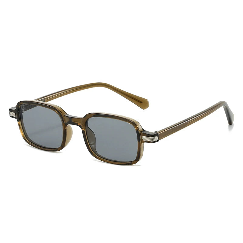 SO&EI Vintage Rectangle Rivets Sunglasses Women Fashion Green Shades UV400 Men Sun Glasses