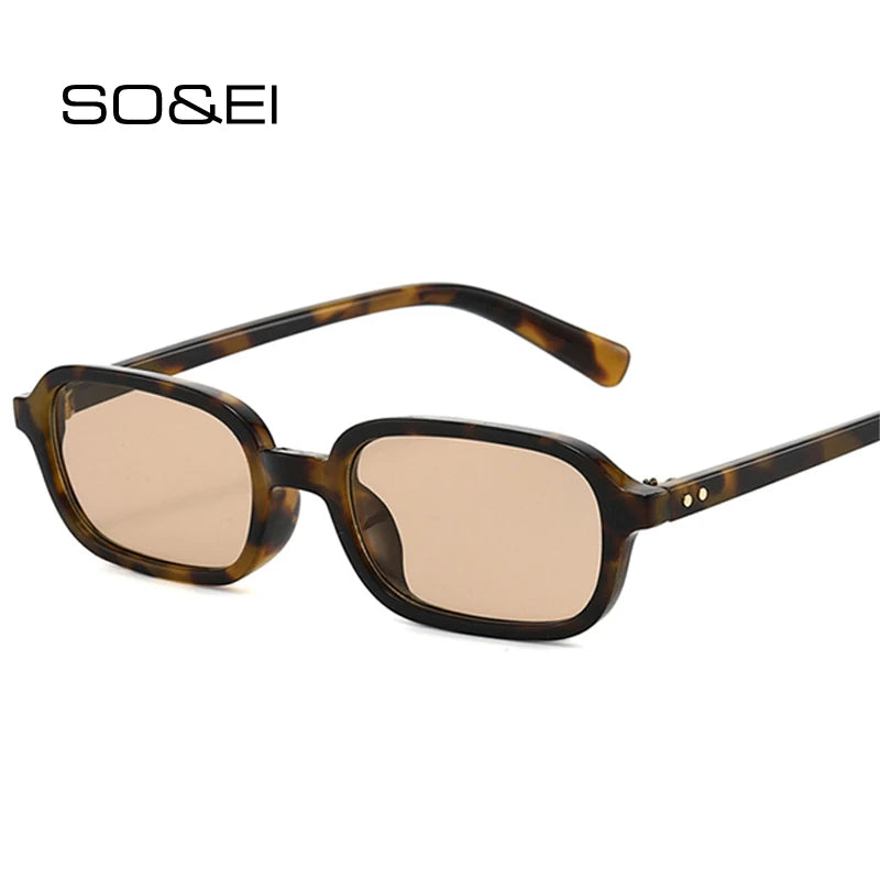 SO&EI Retro Small Rectangle Sunglasses Women Fashion Rivets Orange Red Shades UV400 Men Punk Sun Glasses