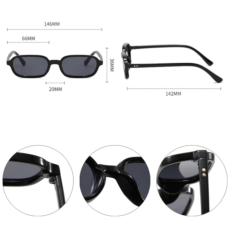 SO&EI Fashion Rectangle Sunglasses Women Shades UV400 Retro Rivets Punk Men Champagne Sun Glasses