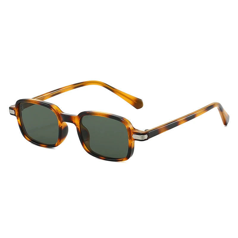 SO&EI Vintage Rectangle Rivets Sunglasses Women Fashion Green Shades UV400 Men Sun Glasses