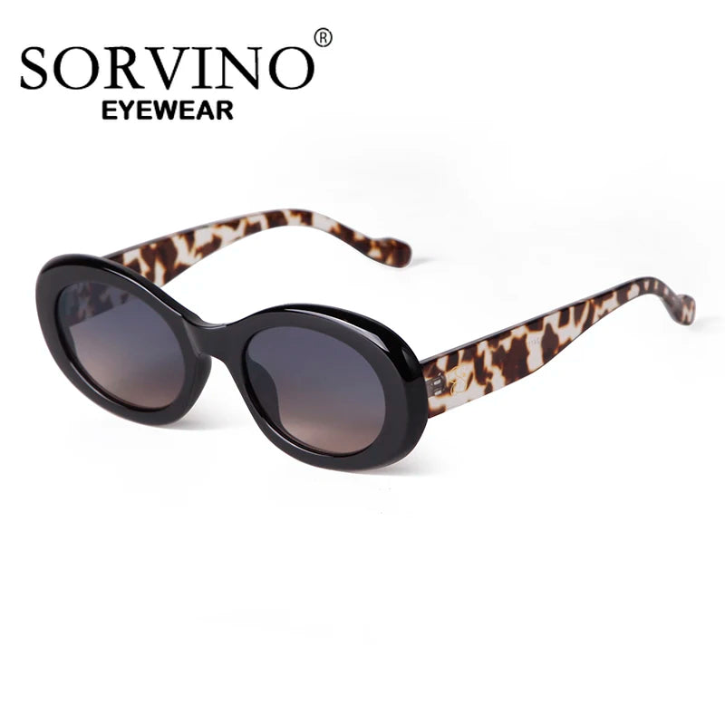 SORVINO Trendy Tortoise Shell Black Oval Sunglasses Gradient Brown Lens Round Women Men Sun Glasses Female UV400