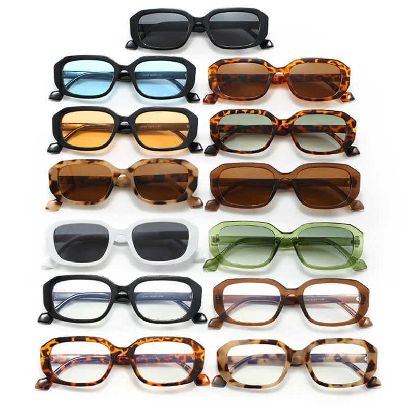 SO&EI Fashion Small Polygon Rectangle Sunglasses Women Retro Clear Gradient Shades UV400 Men Blue Green Sun Glasses
