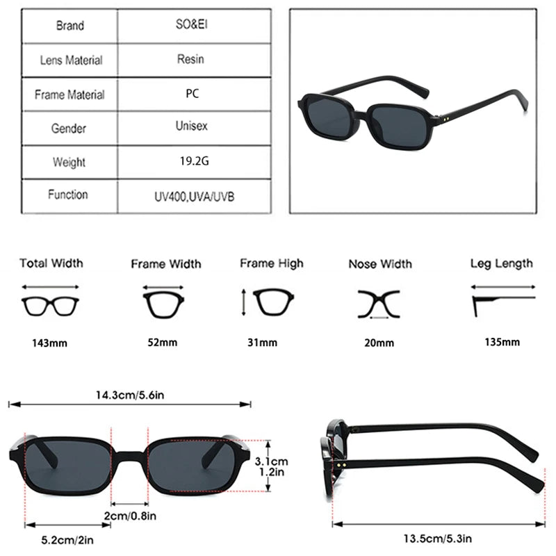 SO&EI Retro Small Rectangle Sunglasses Women Fashion Rivets Orange Red Shades UV400 Men Punk Sun Glasses