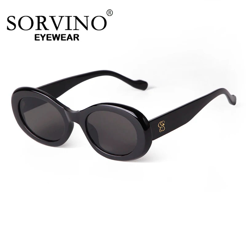 SORVINO Trendy Tortoise Shell Black Oval Sunglasses Gradient Brown Lens Round Women Men Sun Glasses Female UV400