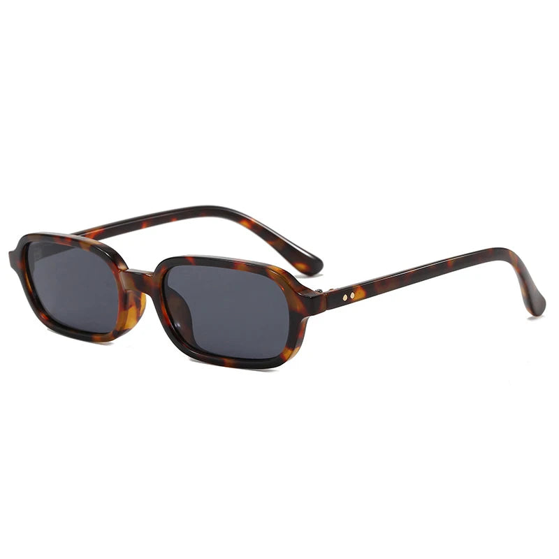 SO&EI Fashion Rectangle Sunglasses Women Shades UV400 Retro Rivets Punk Men Champagne Sun Glasses